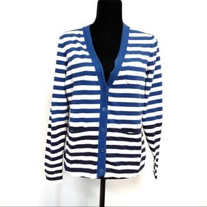 Van Heusen Blue White Navy Stripe V Neck Cardigan